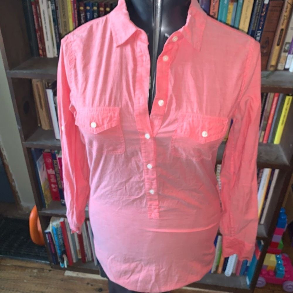 J Crew lightweight split neck XS light red long sleeve top